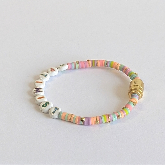 Kendra Scott Reece "OPTIMIST" Friendship Bracelet Pastel Pink Purple Blue Gold - Picture 4 of 9